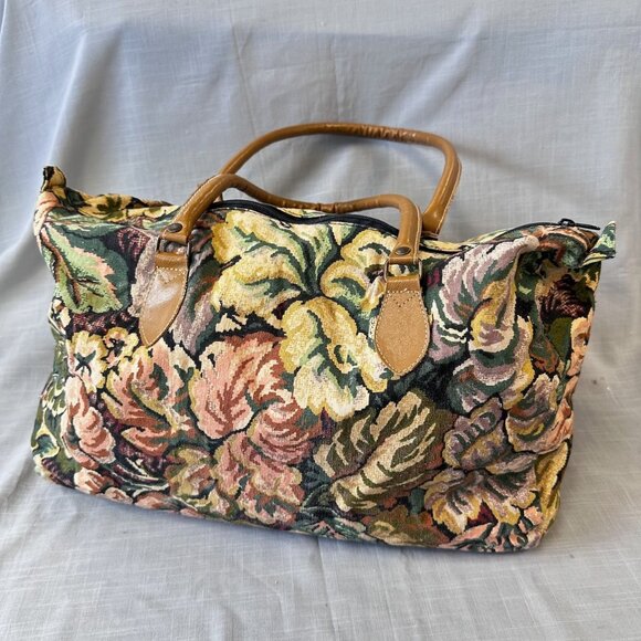 Vintage 80s Tapestry Canvas Tote Bag - Picture 1 of 8